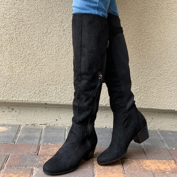 Black Microfiber Knee High Riding Boots - Picture 2 of 8